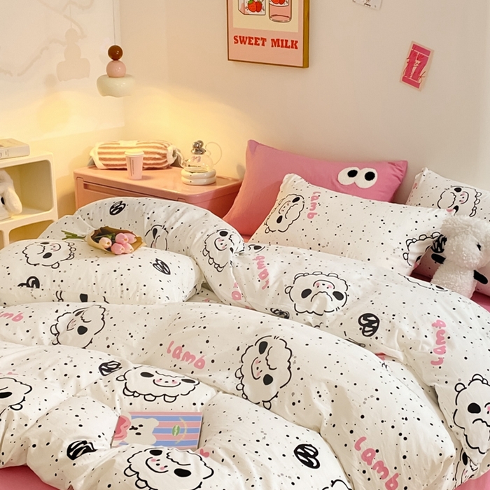 91家纺网 家纺一手货源 找家纺 葡萄家 2024新款双层纱云柔水洗棉萌趣卡通系列四件套（提供买家秀联系客服） 小羊咩咩