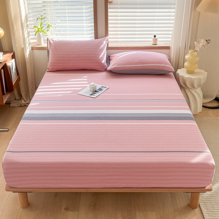 91家纺网 家纺一手货源 找家纺 启程家纺 2026新款全棉A类水洗棉多规格四件套单品-单床笠 格林粉