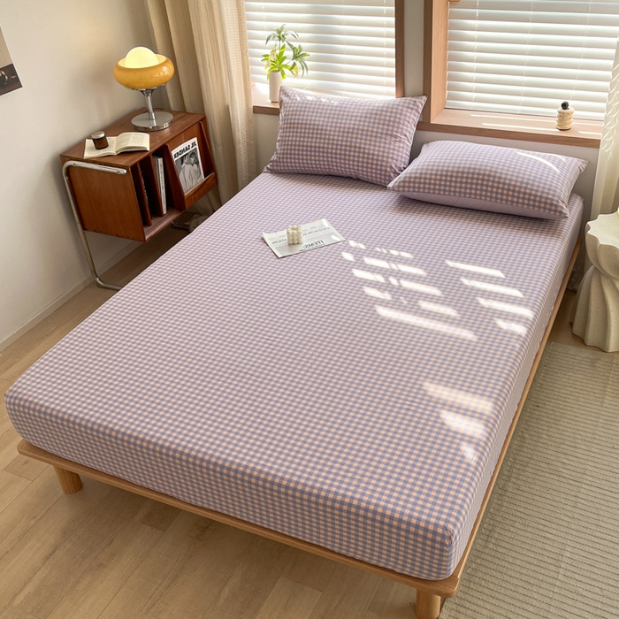 91家纺网 家纺一手货源 找家纺 启程家纺 2026新款全棉A类水洗棉多规格四件套单品-单床笠 紫粉小格