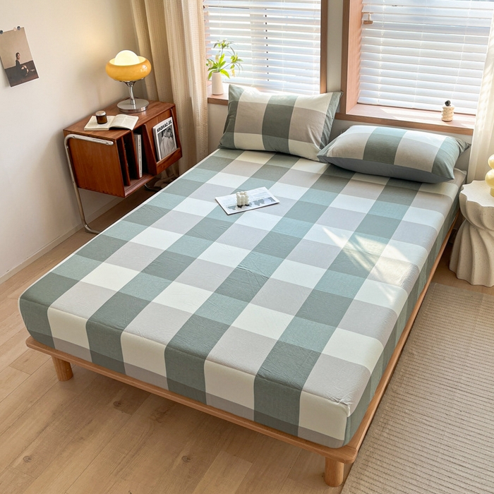 91家纺网 家纺一手货源 找家纺 启程家纺 2026新款全棉A类水洗棉多规格四件套单品-单床笠 绿大格