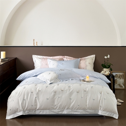 91家纺网 家纺一手货源 找家纺 （总）鹿班家居 2024新款100S长绒棉刺绣系列四件套-焦糖落霞 场景一 标准会员-20