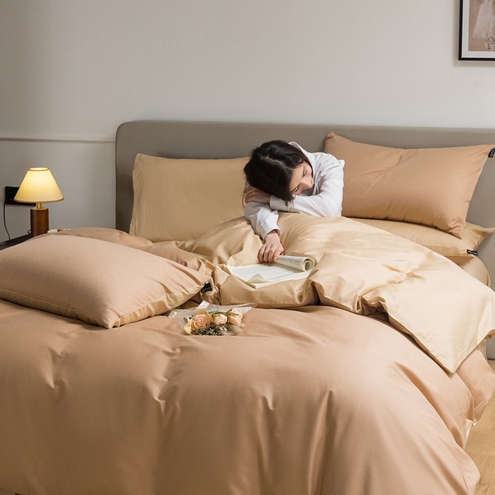 91家纺网 家纺一手货源 找家纺 澳梵家居 2024新款60支全棉纯色双拼金标款四件套-素写繁华系列 茶棕-奇遇金