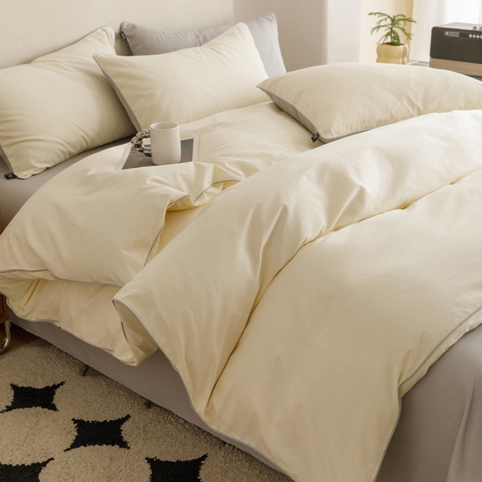 91家纺网 家纺一手货源 找家纺 涵宸家纺 2024新款40支全棉希腊麻绳款四件套 希腊（奶白+梧桐灰）