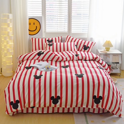 启优家纺 2024新款全棉13070四件套 条纹米奇