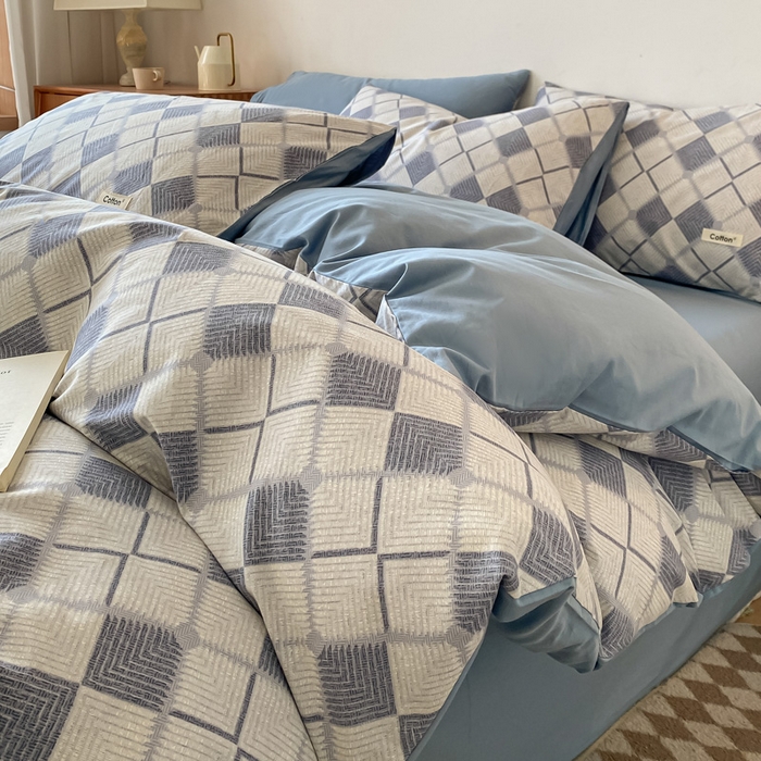 91家纺网 家纺一手货源 找家纺 涵宸家纺 2024新款40支全棉赛迪印花款四件套 南希-兰