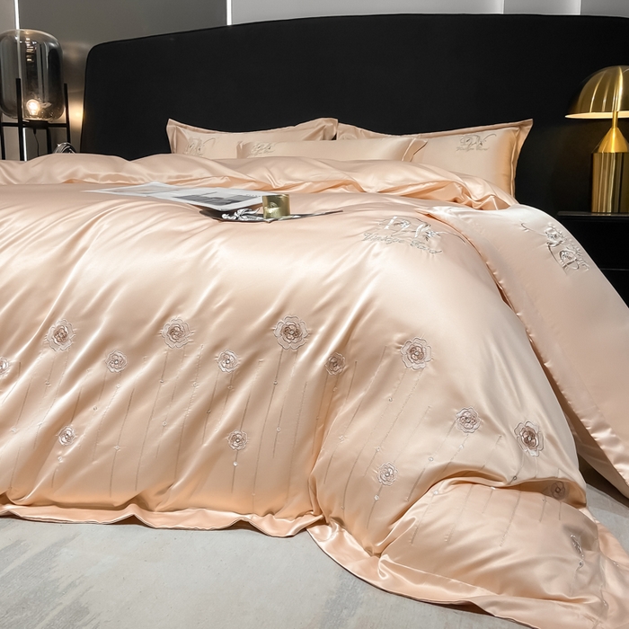 91家纺网 家纺一手货源 找家纺 欧冠家纺 2024新款水洗真丝绣花爱媛四件套 爱媛-香槟