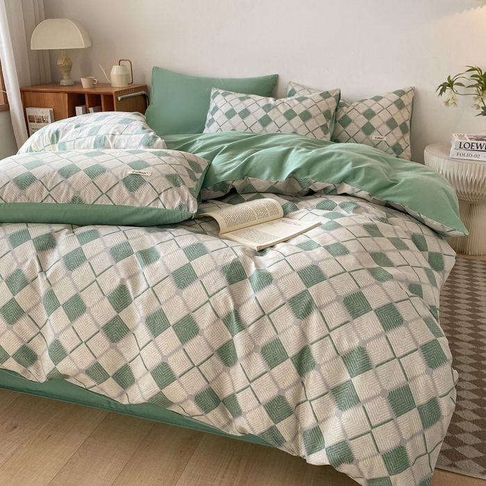 91家纺网 家纺一手货源 找家纺 涵宸家纺 2024新款40支全棉赛迪印花款四件套 南希-绿