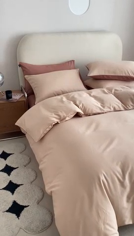 91家纺网 家纺一手货源 找家纺 涵宸家纺 2024新款40支全棉希腊麻绳款四件套 希腊（杏色+豆其）