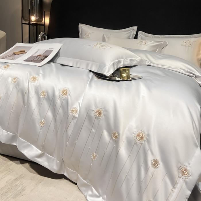 91家纺网 家纺一手货源 找家纺 欧冠家纺 2024新款水洗真丝绣花爱媛四件套 爱媛-银灰