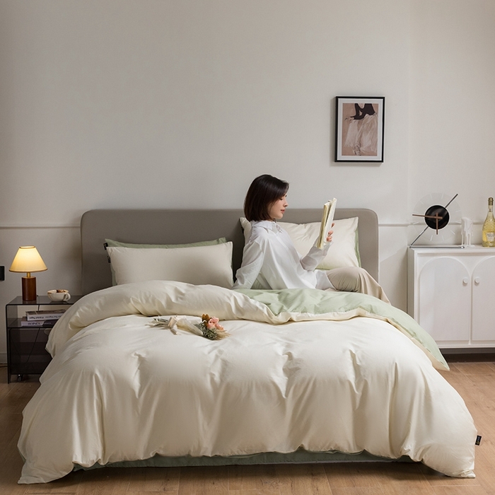 91家纺网 家纺一手货源 找家纺 （总）澳梵家居 2024新款60支全棉纯色双拼金标款四件套-素写繁华系列