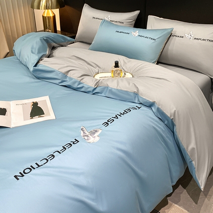 澳梵家居 2024新款60支全棉刺绣四件套-梦蝶系列 梦蝶-宾利蓝