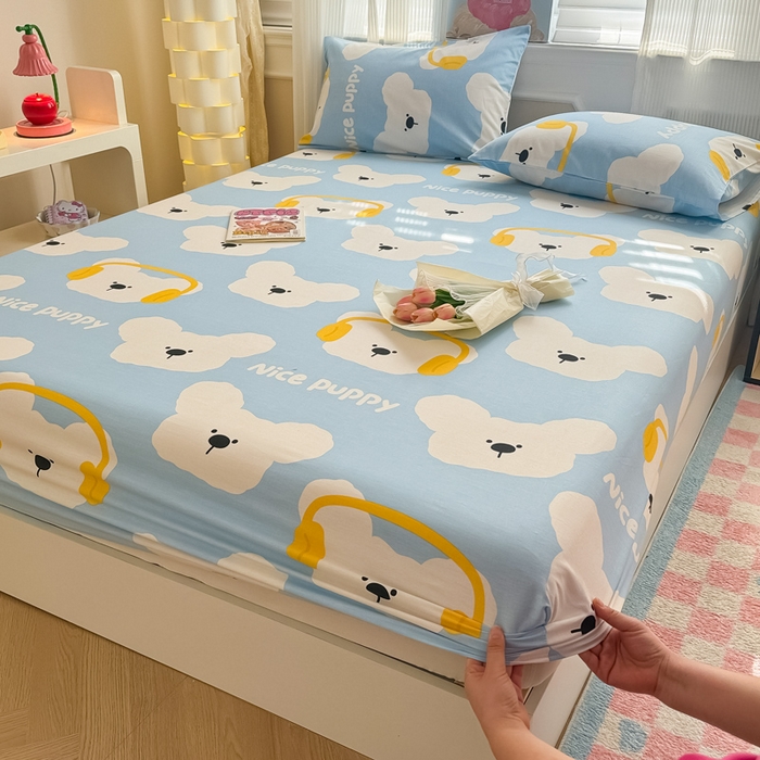 91家纺网 家纺一手货源 找家纺 花伞家居 2024新款简约全棉印花单床笠系列 床笠-嗨皮汪