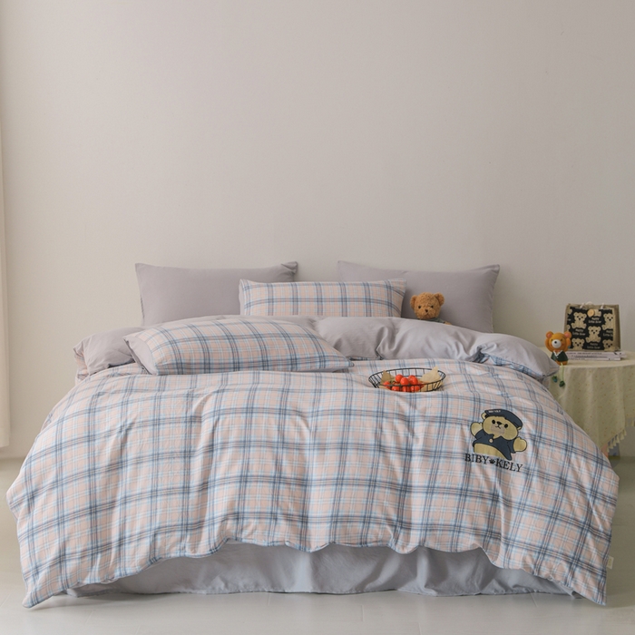 91家纺网 家纺一手货源 找家纺 潮邦创意家居 2025新款春夏亲肤水洗棉刺绣四件套-贝恩熊 贝恩熊-映象紫