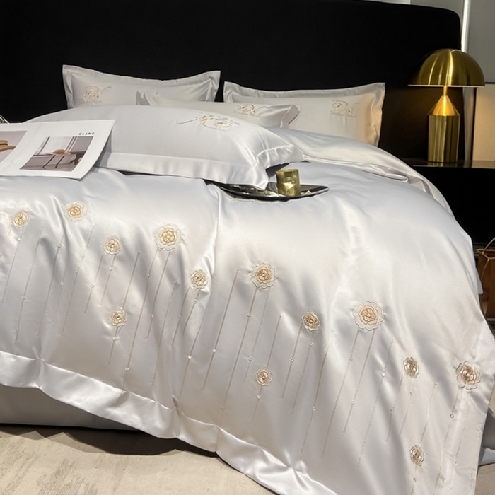 91家纺网 家纺一手货源 找家纺 欧冠家纺 2024新款水洗真丝绣花爱媛四件套 爱媛-银灰