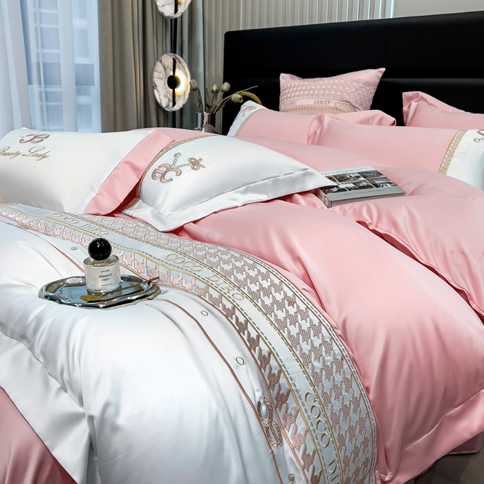 91家纺网 家纺一手货源 找家纺 欧冠家纺 2024新款绣花水洗真丝伊丽莎白四件套 伊丽莎白-贵族粉