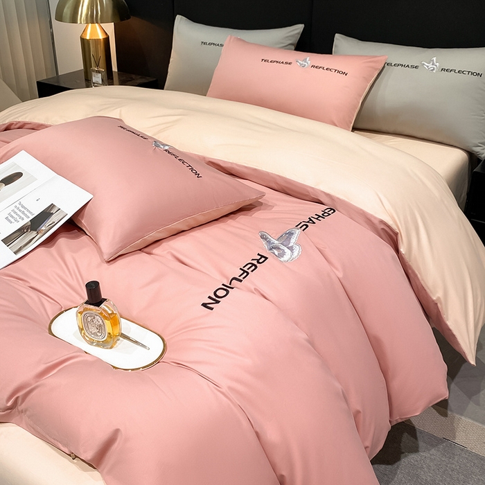 91家纺网 家纺一手货源 找家纺 澳梵家居 2024新款60支全棉刺绣四件套-梦蝶系列 梦蝶-香叶粉