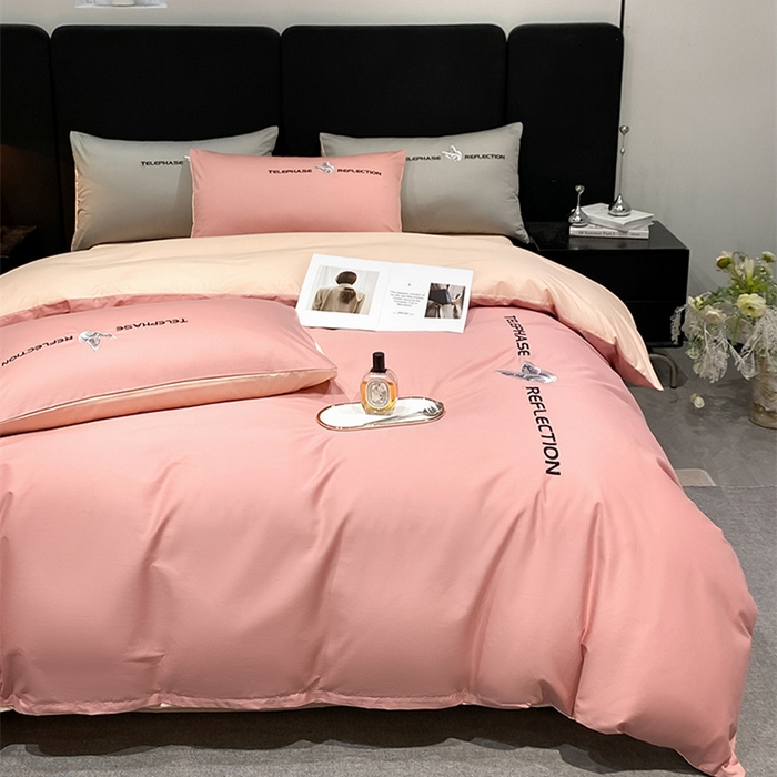 91家纺网 家纺一手货源 找家纺 澳梵家居 2024新款60支全棉刺绣四件套-梦蝶系列 梦蝶-香叶粉