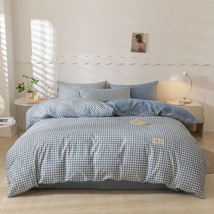 91家纺网 家纺一手货源 找家纺 恋人优选 2024新款40支13372纯棉四件套-风格一 浅蓝小格-40S