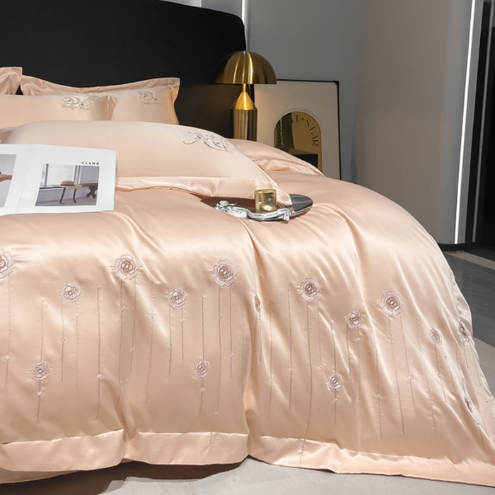 91家纺网 家纺一手货源 找家纺 欧冠家纺 2024新款水洗真丝绣花爱媛四件套 爱媛-香槟