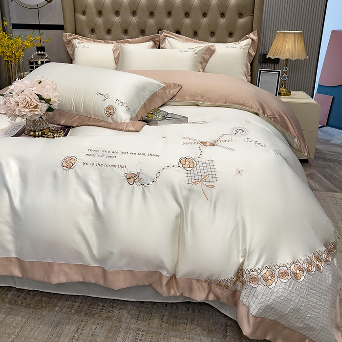 91家纺网 家纺一手货源 找家纺 欧冠家纺 2024新款绣花水洗真丝四件套莱娅四件套 莱娅-珍珠白