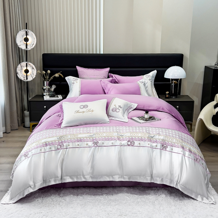 91家纺网 家纺一手货源 找家纺 欧冠家纺 2024新款绣花水洗真丝伊丽莎白四件套 伊丽莎白-素雅紫