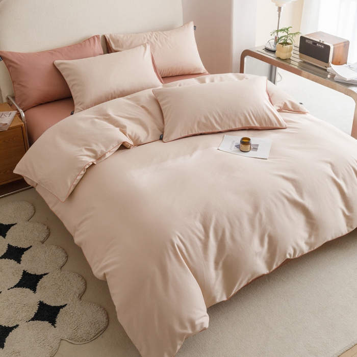 91家纺网 家纺一手货源 找家纺 涵宸家纺 2024新款40支全棉希腊麻绳款四件套 希腊（杏色+豆其）