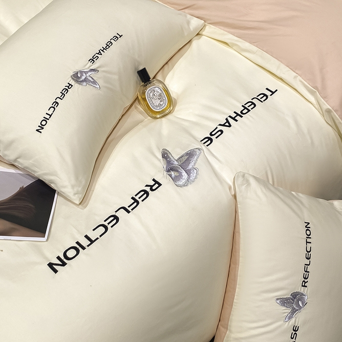 91家纺网 家纺一手货源 找家纺 澳梵家居 2024新款60支全棉刺绣四件套-梦蝶系列 梦蝶-奶昔白