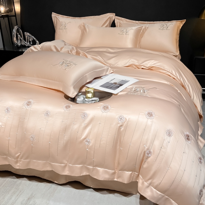 91家纺网 家纺一手货源 找家纺 欧冠家纺 2024新款水洗真丝绣花爱媛四件套 爱媛-香槟