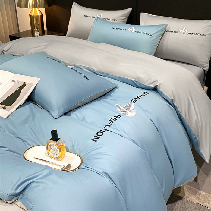 91家纺网 家纺一手货源 找家纺 澳梵家居 2024新款60支全棉刺绣四件套-梦蝶系列 梦蝶-宾利蓝