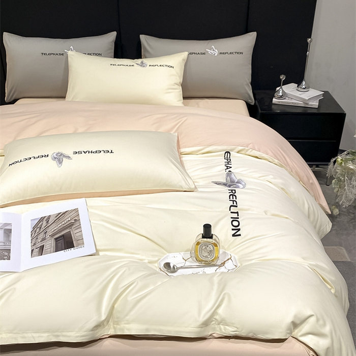 91家纺网 家纺一手货源 找家纺 澳梵家居 2024新款60支全棉刺绣四件套-梦蝶系列 梦蝶-奶昔白