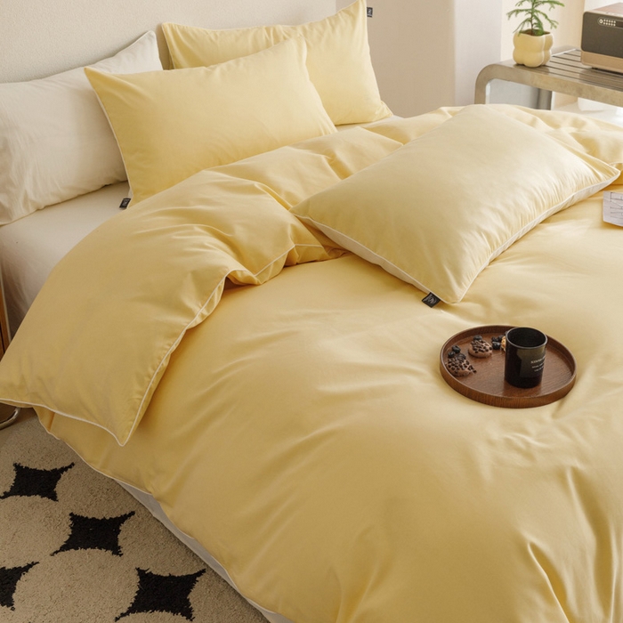 91家纺网 家纺一手货源 找家纺 涵宸家纺 2024新款40支全棉希腊麻绳款四件套 希腊（浅黄+香槟金）