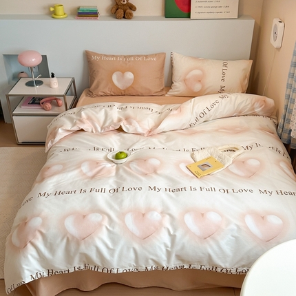 91家纺网 家纺一手货源 找家纺 桃喜 2024新款春夏新品全棉混搭时尚休闲印花系列套件-系列2 告白气球咖