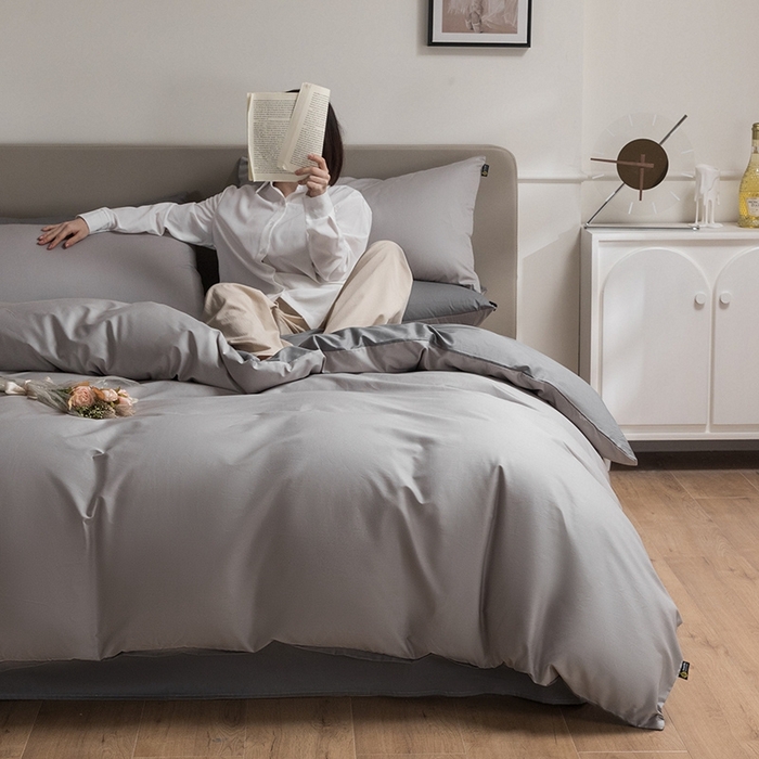 91家纺网 家纺一手货源 找家纺 澳梵家居 2024新款60支全棉纯色双拼金标款四件套-素写繁华系列 椰子灰-月岩灰