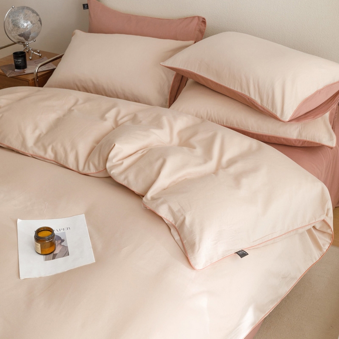 91家纺网 家纺一手货源 找家纺 涵宸家纺 2024新款40支全棉希腊麻绳款四件套 希腊（杏色+豆其）