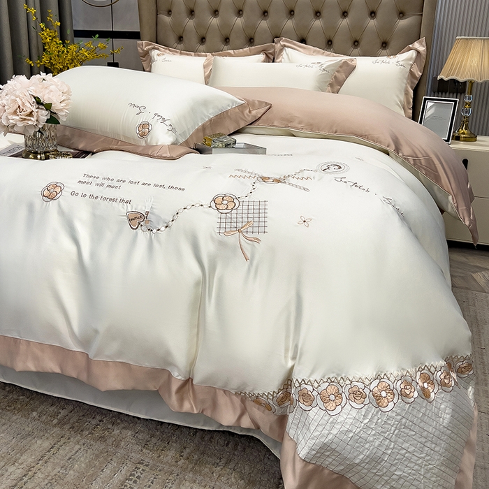 91家纺网 家纺一手货源 找家纺 欧冠家纺 2024新款绣花水洗真丝四件套莱娅四件套 莱娅-珍珠白