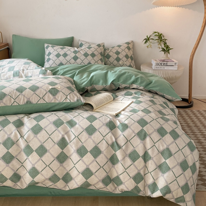 91家纺网 家纺一手货源 找家纺 涵宸家纺 2024新款40支全棉赛迪印花款四件套 南希-绿