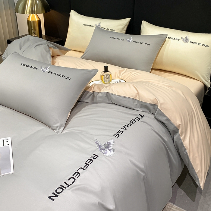 91家纺网 家纺一手货源 找家纺 澳梵家居 2024新款60支全棉刺绣四件套-梦蝶系列 梦蝶-山灰