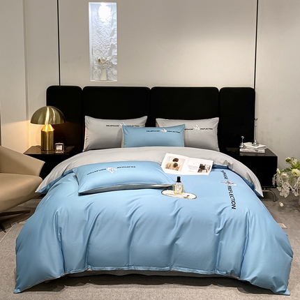 91家纺网 家纺一手货源 找家纺 澳梵家居 2024新款60支全棉刺绣四件套-梦蝶系列 梦蝶-宾利蓝