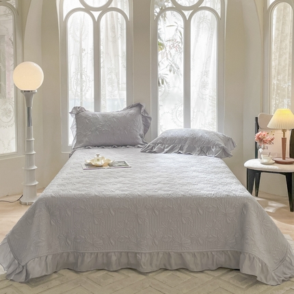 91家纺网 家纺一手货源 找家纺 上喜 热卖繁花莱赛尔天丝床盖三件套 浅沙灰