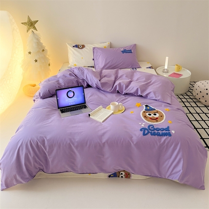 珺柔家纺 2024新款13372全棉印加绣毛巾绣四件套系列 曲奇-紫