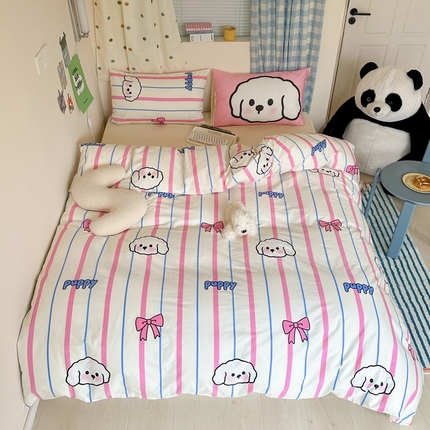 91家纺网 家纺一手货源 找家纺 桃喜 2024新款春夏新品全棉混搭时尚休闲印花系列套件-系列1 小白狗