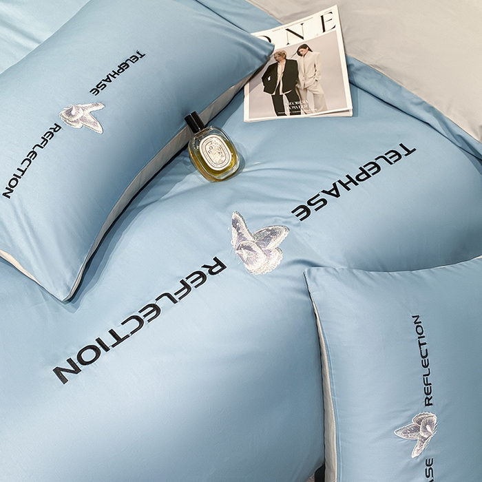 91家纺网 家纺一手货源 找家纺 澳梵家居 2024新款60支全棉刺绣四件套-梦蝶系列 梦蝶-宾利蓝