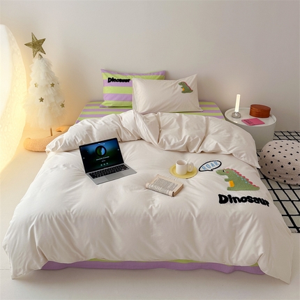 珺柔家纺 2024新款13372全棉印加绣毛巾绣四件套系列 可爱恐龙