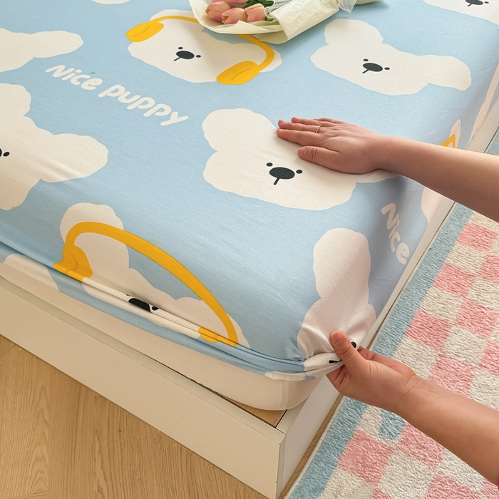 91家纺网 家纺一手货源 找家纺 花伞家居 2024新款简约全棉印花单床笠系列 床笠-嗨皮汪