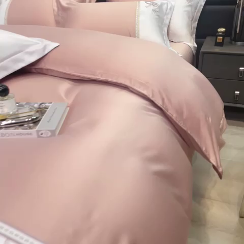 91家纺网 家纺一手货源 找家纺 欧冠家纺 2024新款绣花水洗真丝伊丽莎白四件套 伊丽莎白-香槟色