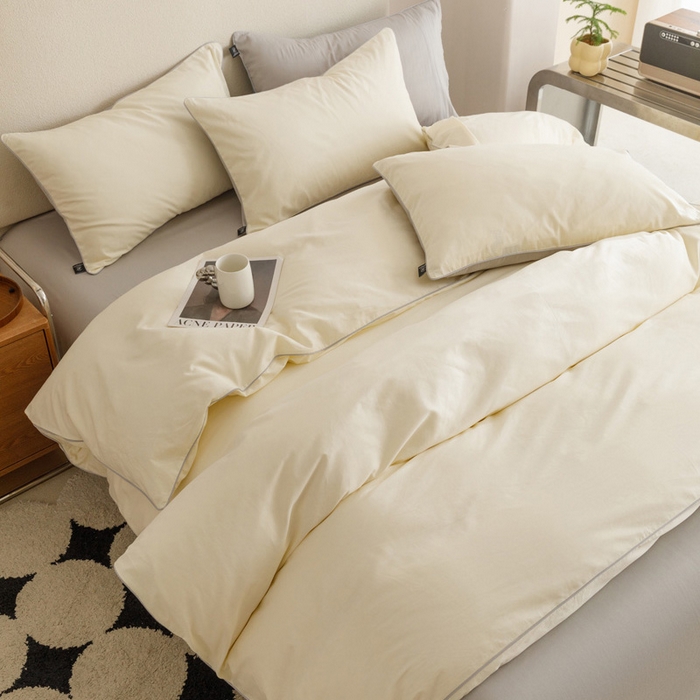 91家纺网 家纺一手货源 找家纺 涵宸家纺 2024新款40支全棉希腊麻绳款四件套 希腊（奶白+梧桐灰）