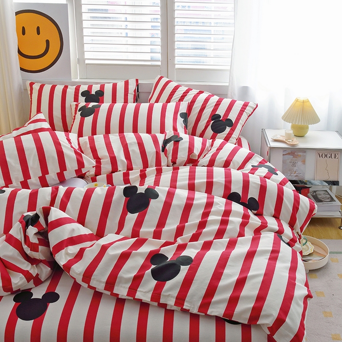 91家纺网 家纺一手货源 找家纺 启优家纺 2024新款全棉13070四件套 条纹米奇