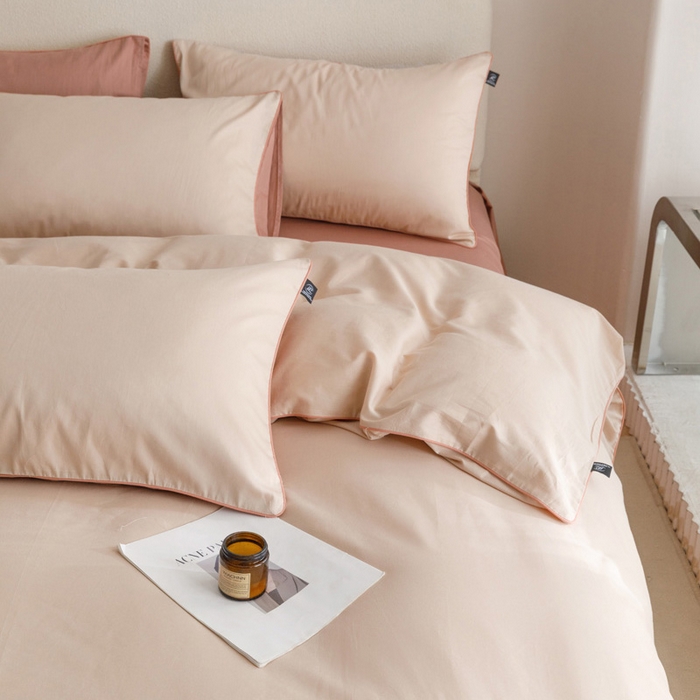 91家纺网 家纺一手货源 找家纺 涵宸家纺 2024新款40支全棉希腊麻绳款四件套 希腊（杏色+豆其）