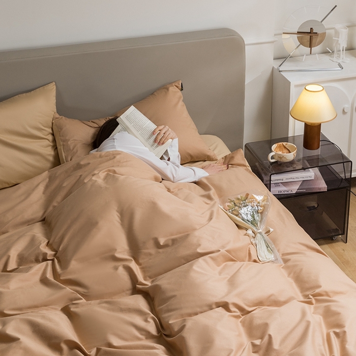 91家纺网 家纺一手货源 找家纺 澳梵家居 2024新款60支全棉纯色双拼金标款四件套-素写繁华系列 茶棕-奇遇金