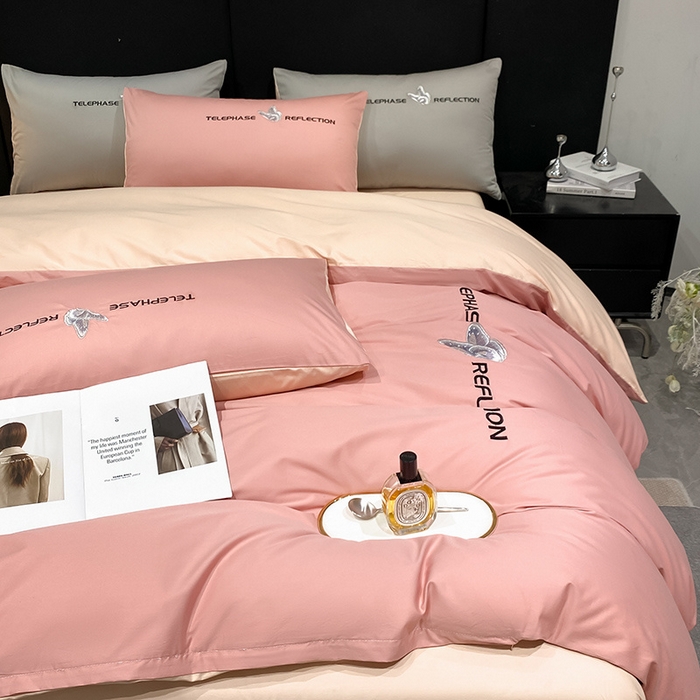 91家纺网 家纺一手货源 找家纺 澳梵家居 2024新款60支全棉刺绣四件套-梦蝶系列 梦蝶-香叶粉